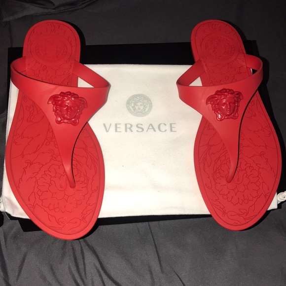 versace flip flops red
